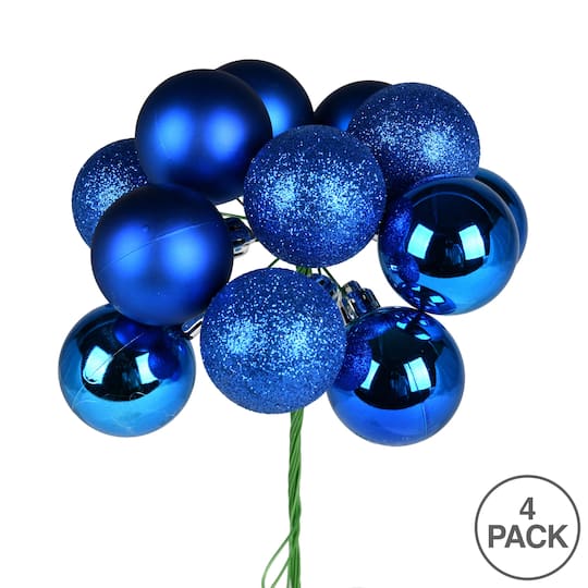 Vickerman 12" Blue Ball Ornament Christmas Picks, 4ct.